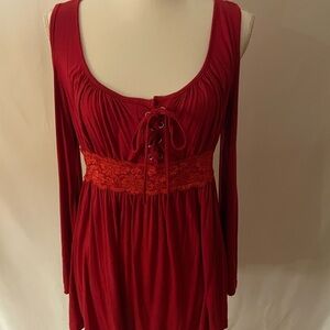 Casual Red Lace-Up Blouse
